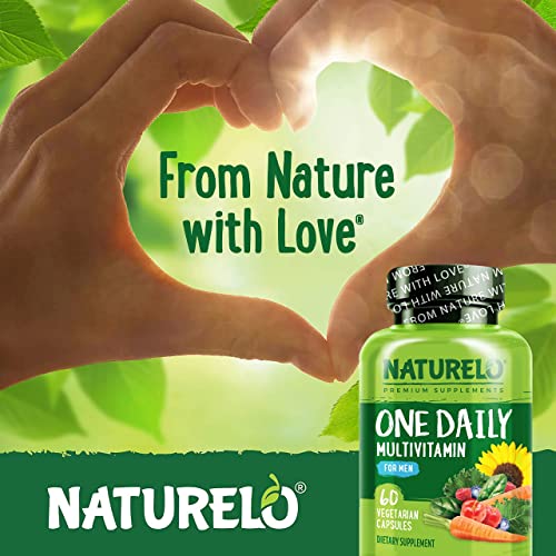 NATURELO One Daily Multivitamin for Men - with Vitamins & Minerals + Organic Whole Foods - Supplement to Boost Energy, General Health - Non-GMO - 60 Capsules - 2 Month Supply