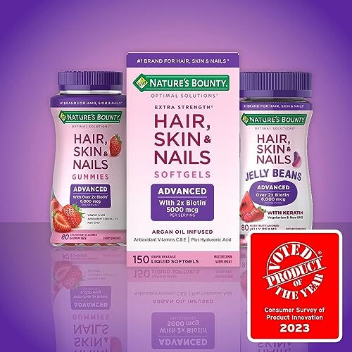 Nature's Bounty Hair, Skin & Nails Rapid Release Softgels, Argan-Infused Vitamin Supplement with Biotin and Hyaluronic Acid, Supports Hair, Skin, and Nail Health for Women, 150 Count