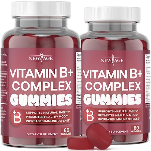 NEW AGE Vitamin B Complex Gummies with Vitamin B3, B5, B6, B7, B9 & B12 – with Biotin, Folic Acid & Vitamin C – Gluten-Free, Vegan, Made in The USA! (120 Count (Pack of 2))