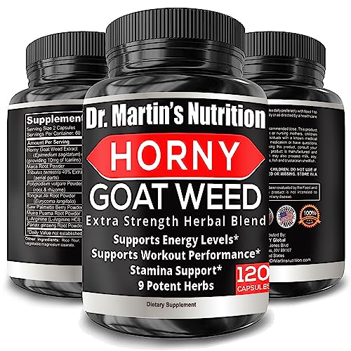 Super Strength 1590mg Horny Goat Weed 120 Capsules With Maca Arginine & Ginseng - Naturally Boost your Health, Workout Performance, Endurance & Energy, Joint Health For Men & Women (120C)