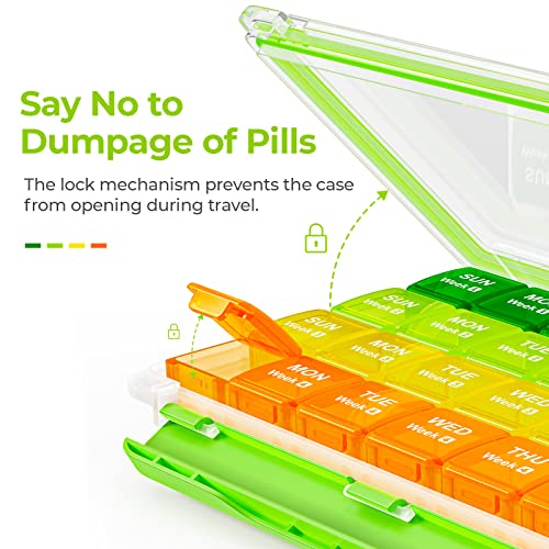 AUVON Monthly Pill Organizer Moistureproof, Large 28 Days Pill Case with Removable 4 Weeks Pill Box Rows, Travel-Friendly Pill Container for Fish Oils, Vitamins, Supplements and Medications