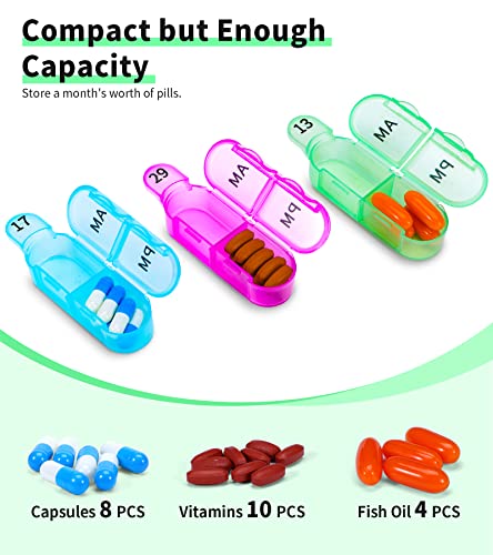 Pill Organizer Monthly 2 Times a Day, 30 Day Pill Organizer AM PM, One Month Pill Box Organizer with Unique Handle Design, 31 Day Travel Midicine Pill Cases Hold to Vitamin, Supplements & Medications