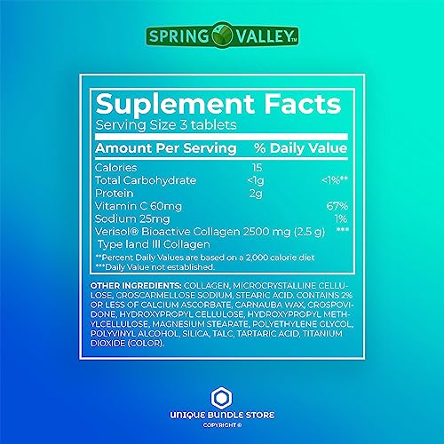 Spring Valley, Collagen Pills, 2,500 mg + C Tablets, Highly Absorbable Collagen Supplements, Dietary Supplement, 90 Count + 7 Day Pill Organizer Included (Pack of 1)