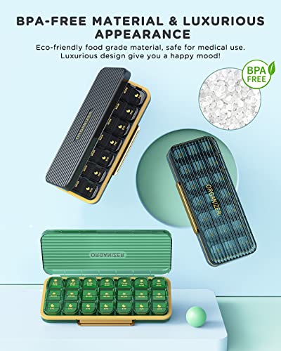 Pill Organizer 3 Times A Day, 7-Day Pill Box 3 Times A Day - Acedada Weekly Medicine Box Organizer, 7 Detachable Portable Daily Pill Container Dispenser Case for Vitamins Fish Oils Supplements, Green