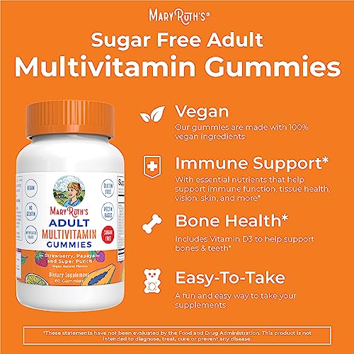 MaryRuth Organics Multivitamin for Women and Men | Sugar Free | Adult Multimineral Gummy with Vitamin C | D and E | B Vitamins | Biotin | Zinc | Vegan | Non-GMO | Gluten Free | 60 Count