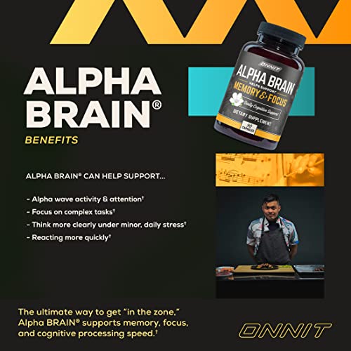 ONNIT Alpha Brain Premium Nootropic Supplement, 90 Count, for Men & Women - Caffeine-Free Focus Capsules for Concentration, Brain & Memory Support - Brain Booster Cat's Claw, Bacopa, Oat Straw