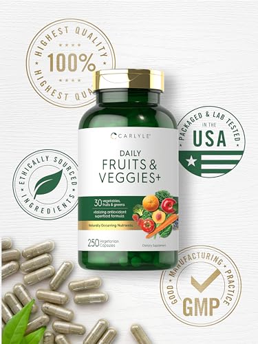 Carlyle Fruits and Veggies Supplement | 250 Capsules | Made with 32 Fruits and Vegetables | Vegetarian, Non-GMO, Gluten Free Superfood Formula