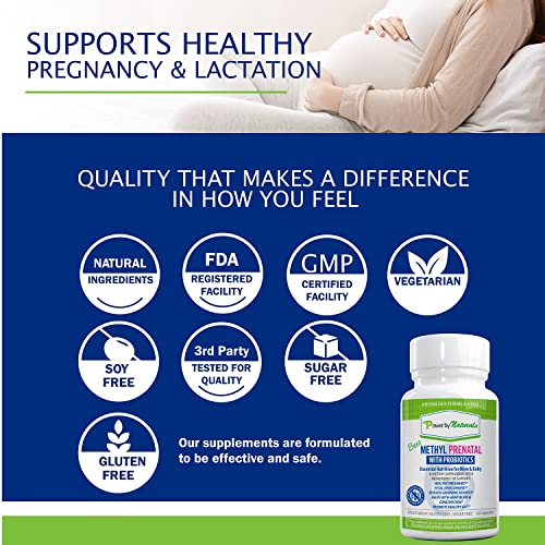 Power By Naturals Methyl Prenatal Vitamins with Probiotics, Methylfolate, B12, Iron & Ginger - 27+ Nutrients for a Healthy Pregnancy - 60 Capsules