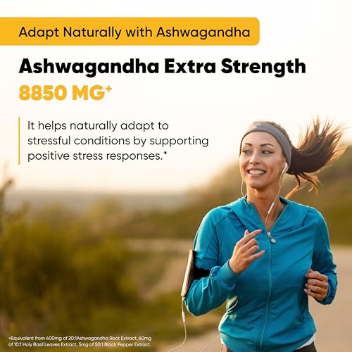 SANDHUHERBALS Ashwagandha Supplement|120 Organic 4 in 1 Capsules, 2 months supply|8000mg with Zinc, Black Pepper and Holy Basil Extract|Stress Relief, Mood, Immune & Energy Support|Non-GMO,Made in USA