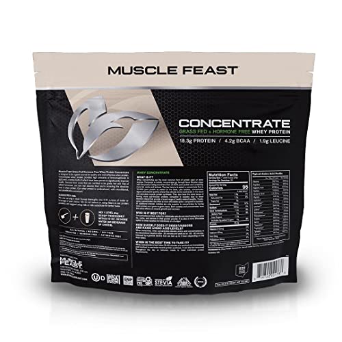 Muscle Feast Grass-Fed Whey Protein Concentrate Powder, All Natural Hormone Free Pasture Raised, Vanilla, 5lb (94 Servings)