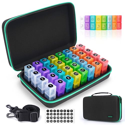 Yewltvep Monthly Pill Organizer 2 Times a Day, Month Pill Box Organizer with 32 Daily Compartments, 30 Days Pill Holder with Hard Shell Travel Case