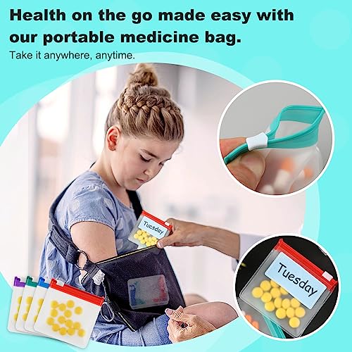 39 Pcs Pill Pouch Bags Set - MARFOREVER Zippered Pill Box Travel Pill Organizer Reusable Ziplock Bags Medicine Organizer Pills Storage 28 Pcs Plastic Pill Bags 10 Sheets Labels and 1 Pc Marker