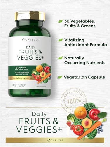 Carlyle Fruits and Veggies Supplement | 250 Capsules | Made with 32 Fruits and Vegetables | Vegetarian, Non-GMO, Gluten Free Superfood Formula