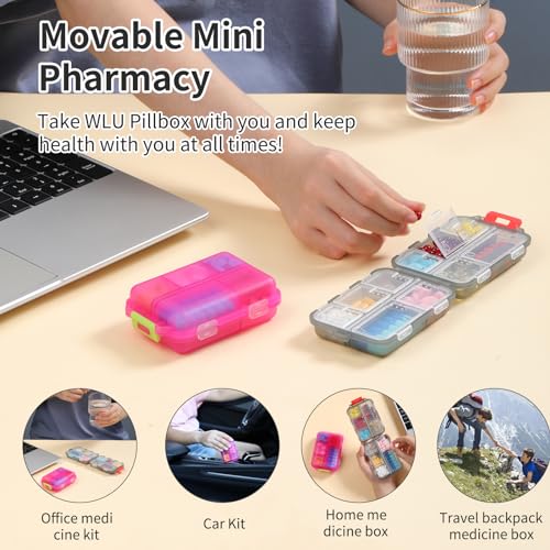 4 Pack Travel Pill Organizer Small Pill Case Pocket Pill Box Portable Medicine Organizer Box with Lables and Pill Cutter (Multi-Color)