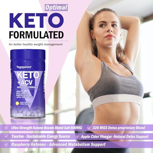 VEGEPOWER Keto Pills Apple Cider Vinegar Weight Loss Fat Burner Ketosis Diet Support Boost Energy Ketones Supplement with ACV for Women Men 90 Capsules