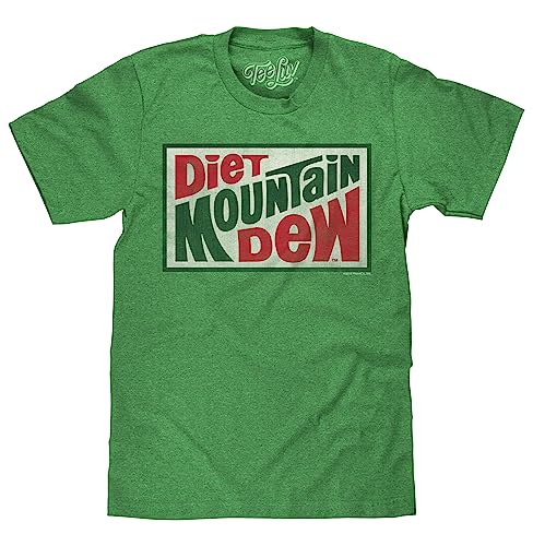 Tee Luv Diet Mountain Dew T-Shirt - Vintage MTN Dew Logo Shirt (Kelly Heather) (L)