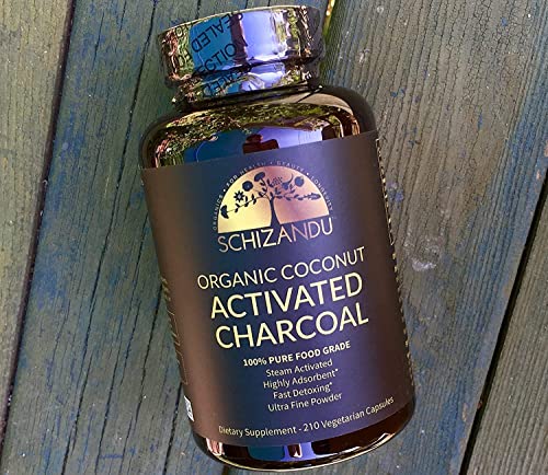 Schizandu Organics Activated Coconut Charcoal Capsules, 100% Pure Detox, Non GMO | 210 Pills | Use for Detoxification, Teeth Whitening, Digestive Health, Prevention