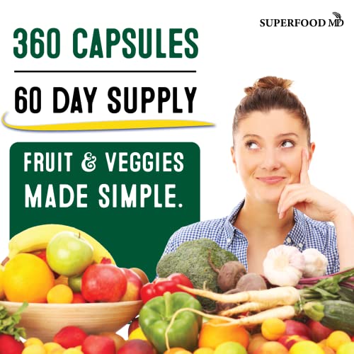 Superfood Fruit and Veggie Supplement - Fruit and Veggie Capsules 100% Whole Super Fruit and Super Vegetable Supplements & Vitamins, with Beta Carotene (720 Count (Pack of 4))