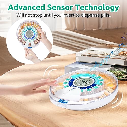 Automatic Pill Organizer with Alarm - Upgraded Motion Sensor Automatic Pill Dispenser for Elderly with Alarm and Flashing Light, Medication Organizer for Medication and Supplement, Smart Pill Reminder