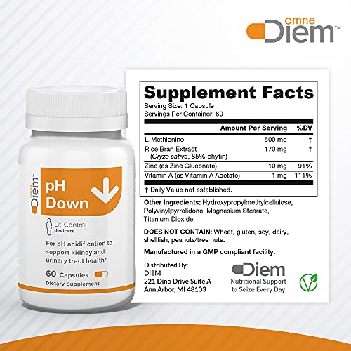 Omne Diem Lit-Control pH Down, 60 Capsules – Dietary Supplement for pH Acidification to Support Kidney & Urinary Tract Health