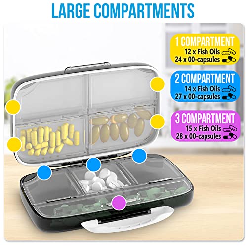 Airtight Pill Organizer Box Large Pill Dispenser Home Travel Essentials Supplement Holder Portable Vitamin Sorter Jumbo Size 8 Compartment Container Daily Medicine