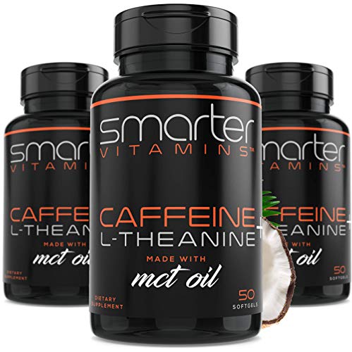 SmarterVitamins (3-Pack) 200mg Caffeine Pills with 100mg L-Theanine for Energy, Focus and Clarity + Coconut MCT Oil, Pre Workout, Nootropic Brain Booster, Extended Release Capsule