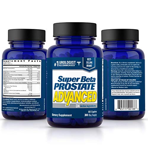 Super Beta Prostate Advanced Prostate Supplement for Men – Reduce Bathroom Trips, Promote Sleep, Support Urinary Health & Bladder Emptying. Beta Sitosterol not Saw Palmetto. (60 Caplets, 1-Bottle)