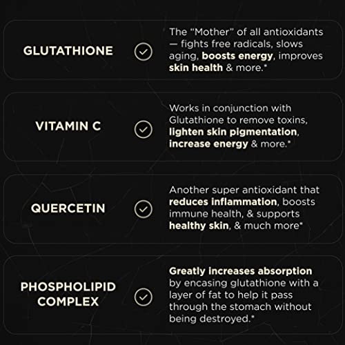 ELMNT 2150mg Super Antioxidant Liposomal Glutathione Supplement w. Vitamin C, Quercetin & Reduced L Glutathione 1000mg - Proven Complex for Best Absorption, Detox, Skin Glow + Immune - 90 Pills