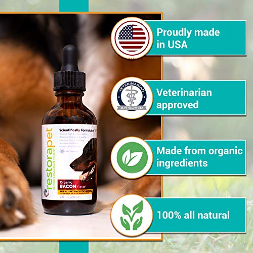 RestoraPet 1-Pack Dog & Cat Bacon Liquid Multivitamin | Dog Arthritis Pain Relief | Hip & Joint Vitamins for Dogs - Anti Inflammatory Supplement for Dogs & Cats | Organic & Non-GMO, Vet Approved