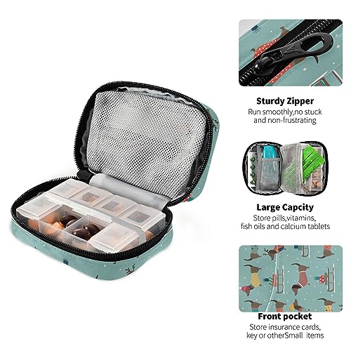 Dachshunds Dog Travel Pill Organizer Case Cute Medicine Organizer Travel Pillbox Portable Pill Container for Fish Oils Vitamin Holder Supplement Travel Gifts