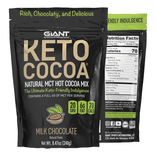 Keto Cocoa | Delicious Sugar Free Instant Hot Chocolate Mix with 6g of MCTs for Ketogenic Diet Low Carb Lifestyle | No Gluten | 20 Servings