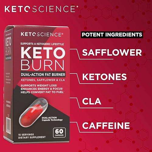 Keto Science Keto Burn Dual-Action Fat Burner Capsules, Supports Weight Loss, Boost Metabolism, May Increase Energy, BHB Salts, Ketones, CLA, Caffeine, EGCG, 180 Capsules, 45 Servings, 3 Pack, Multi