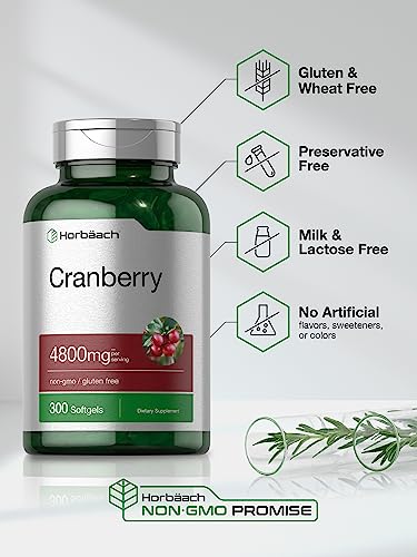 Cranberry Supplement | 4800mg | 300 Softgels | Non-GMO and Gluten Free Cranberry Pills from Concentrate Extract | by Horbaach