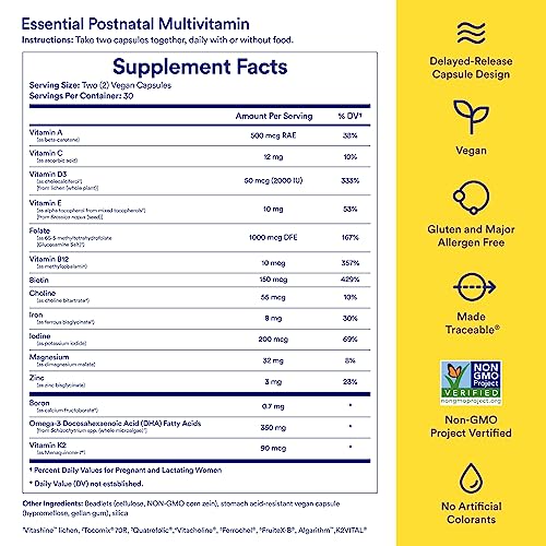 Ritual Postpartum Essentials Multivitamin - Postnatal Vitamin with Omega-3 DHA & Choline for Lactation Support, Vitamin A, C, D3 & Zinc for Immune Function Support*, B12, Iodine, Biotin, Mint Essenced