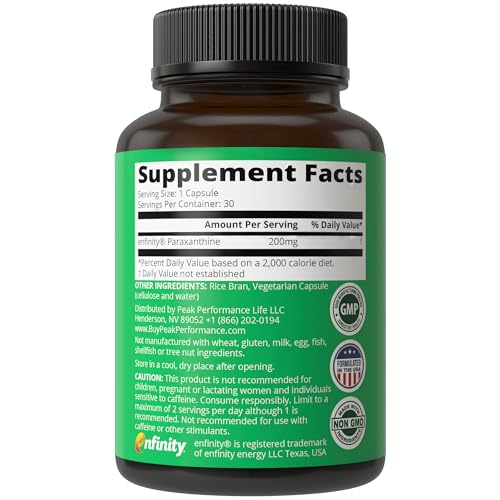 Paraxanthine Capsules for Clean, Jitter Free Energy. Enfinity Paraxanthine Supplement. Known for Focus, Concentration, and Productivity. Plus Great for A Pre Workout. for Men & Women. Nootropic Pills