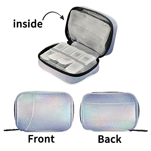 Haskirky Portable Travel Pill Cases Bag,Vitamin and Supplement Holder with Zippered Removable Organizer,4.6 * 3.14 * 1.88In Perfect for Your Sports, Camping, Hotels Iridescent