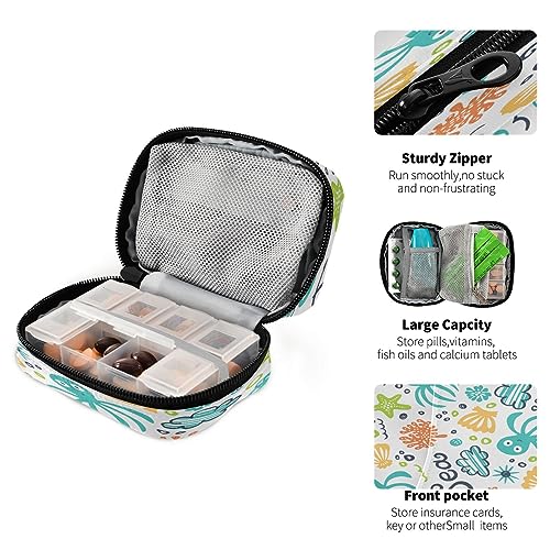 Kigai Ocean Animals Pill Case, Portable Weekly Daily Pill Case Bag Organizer with Zipper for Vitamins Medicine Supplements Travel Family Business