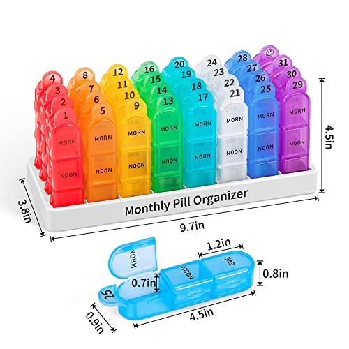 Daviky Monthly Pill Organizer 3 Times a Day, 30 Day Pill Organizer with Small Pill Box, One Month Medicine Organizer, 31 Day Pill Case Pill Container to Hold Vitamin, Supplement and Medication