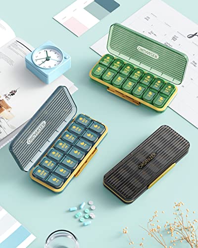 Pill Organizer 2 Times A Day, 7 Day Am Pm Pill Box - Acedada Weekly Pill Organizer with Separate Container, Portable Daily Medicine Planner Dispenser Case for Vitamin, Fish Oils, Supplements, Green