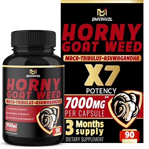 BMVINVOL Horny Goat Weed Capsules - 7000mg Herbal Equivalent - Maca, Ginseng, Tribulus Terrestris, Ashwagandha - Performance and Energy Support - 3 Months Supply