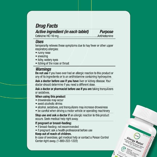 C'rcle Cetirizine HCL 10mg 365 Tablets - Antihistamine - for Indoor & Outdoor Allergies - Runny Nose, Itchy & Watery Eyes Relief