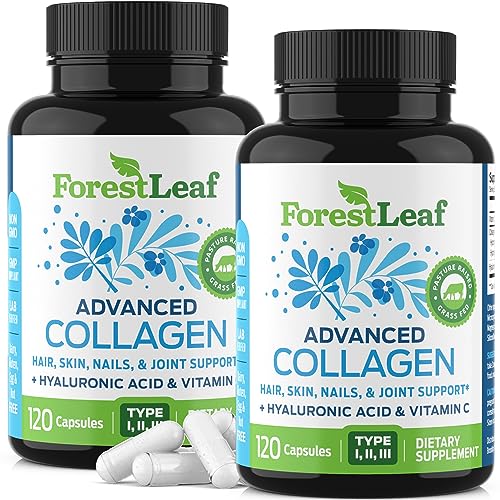 ForestLeaf Multi Collagen Pills with Hyaluronic Acid + Vitamin C | Hydrolyzed Collagen Supplements for Women or Men | Multi Collagen Capsules Peptides for Skin, Wrinkles, Weight Management, 240