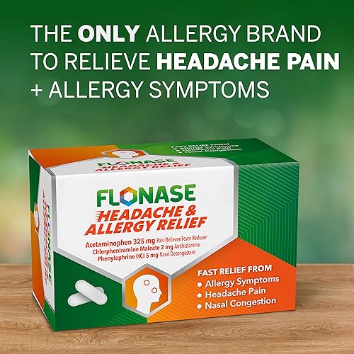 Flonase Headache and Allergy Relief Caplets with Acetaminophen 650 mg, Chlorpheniramine Maleate 4 mg and Phenylephrine HCl 10 mg Per 2 Caplet Dose - 48 Caplets