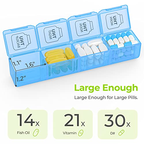 AUVON Extra Large Weekly Pill Organizer 4 Times a Day, 7 Day Pill Box, Daily Pill Case with 28 Compartments, Large Enough to Hold the Large Fish Oils, Vitamins, Supplements and Medication