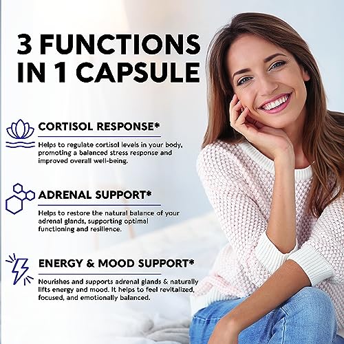 Cortisol Supplement - 13-in-1 Hormone Balance for Women 600 mg - Made in USA Supplement - Mood, Focus, Sleep Support - Vegan, Non-GMO, Natural Pills - 60 Capsules, 2 Month Supply