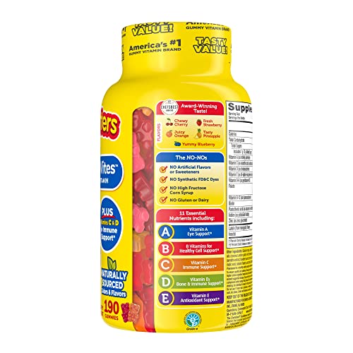 L'il Critters Gummy Vites Daily multivitamin: Vitamins C, D3 and Zinc for Immune Support 190 ct (95-190 day supply), 5 delicious flavors from America’s number one Kids Gummy Vitamin Brand