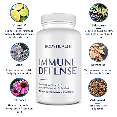 BodyHealth Immune Defense, Immune Support (90 Capsules), Elderberry with Zinc and Vitamin C for Adults, Immunity Boost with Echinacea, Astragalus and Probiotics