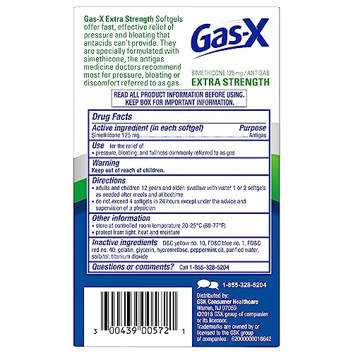 Gas-X Extra Strength Gas Relief Softgels with Simethicone 125 mg for Bloating Relief - 72 Count