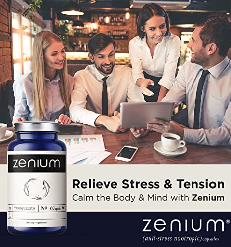 Zenium Stress Relief Supplement & Support Item for Women & Men | Anti Tension | Stop Worry & Nervousness | Boost Mood | Happy Pills | Fight Cortex Fatigue |60 Capsules | Calm The Body & The Mind