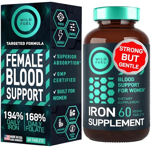 Iron Supplement for Women with Folic Acid - 194% Daily Iron Vitamins Ferrous Sulfate, 168% Folate Folic Acid - Iron Pills for Women with Anemia and Pregnant Women - 60 Gluten-Free, Vegan Iron Tablets